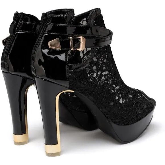 ﻿✨ Getmorebeauty Ankle Boots Women Black Leather Pretty Open Toes High Heel Boot
