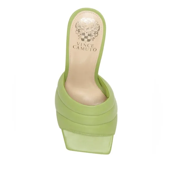 🎉 HP🎊 Vince Camuto Green Genuine Leather Quilted High Heel Mules Sandals