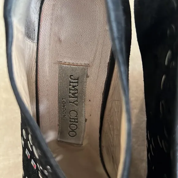 👠 Jimmy Choo Black Studded Lace-Up Shoe With Wedged Heel. Size 42