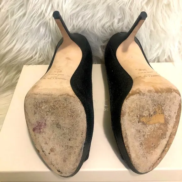🌸 Jimmy Choo Glitter Peep Toe Pumps in Black Sz 6 ½