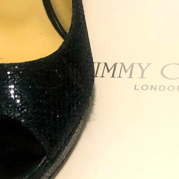 🌸 Jimmy Choo Glitter Peep Toe Pumps in Black Sz 6 ½