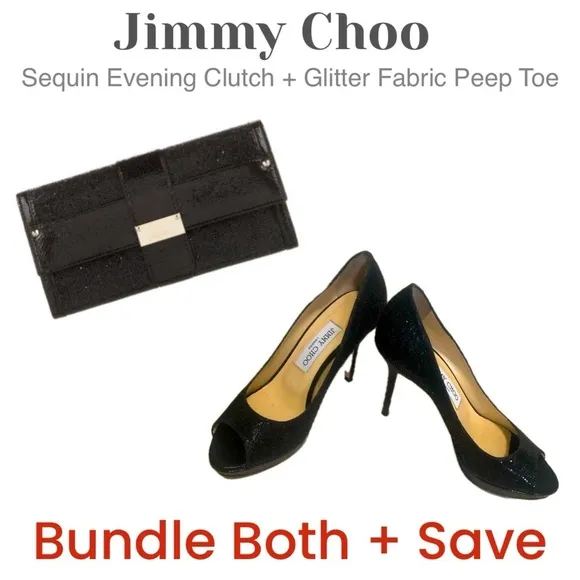 🌸 Jimmy Choo Glitter Peep Toe Pumps in Black Sz 6 ½