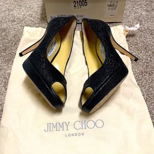 🌸 Jimmy Choo Glitter Peep Toe Pumps in Black Sz 6 ½