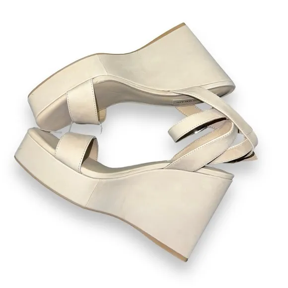 ✅ New Antonio Melani Nude Leather Strappy Wedge Platform Women Sandals