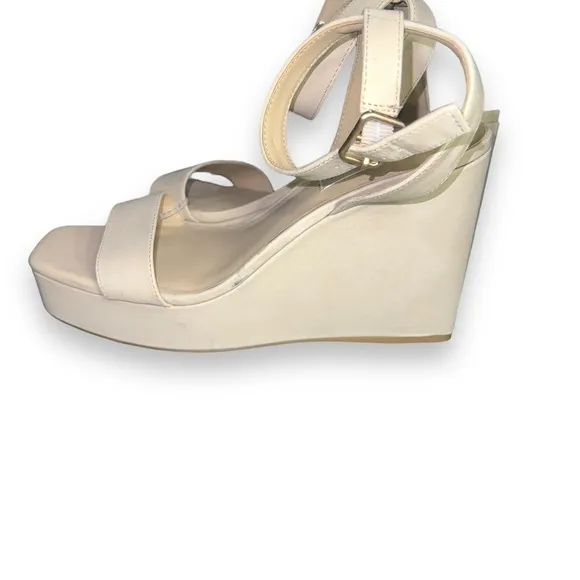 ✅ New Antonio Melani Nude Leather Strappy Wedge Platform Women Sandals