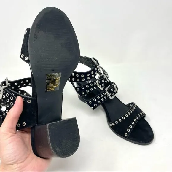** Sol Sana Black Sweet Pea Black Studded Suede Block Heeled Sandals Size 39