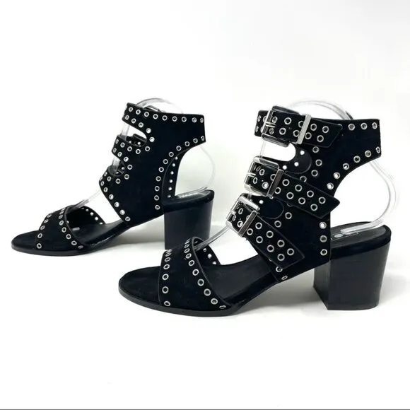 ** Sol Sana Black Sweet Pea Black Studded Suede Block Heeled Sandals Size 39