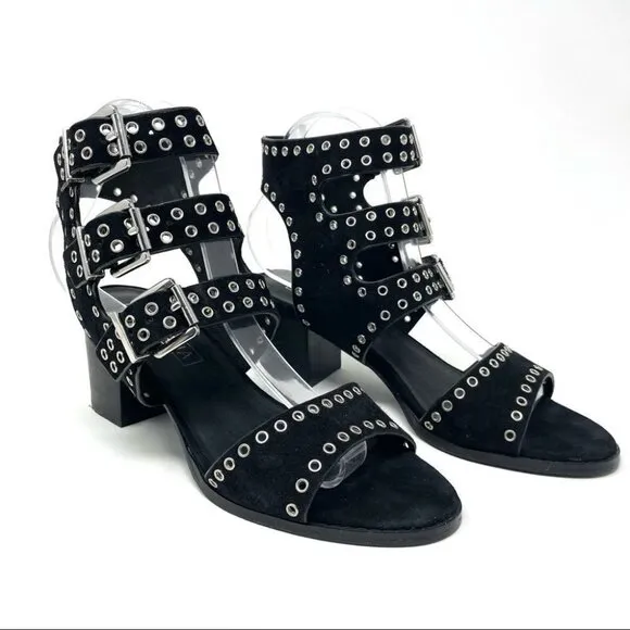 ** Sol Sana Black Sweet Pea Black Studded Suede Block Heeled Sandals Size 39