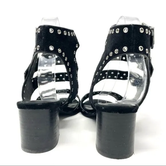 ** Sol Sana Black Sweet Pea Black Studded Suede Block Heeled Sandals Size 39