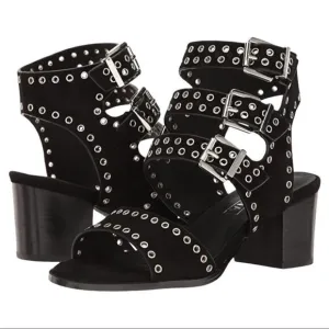 ** Sol Sana Black Sweet Pea Black Studded Suede Block Heeled Sandals Size 39