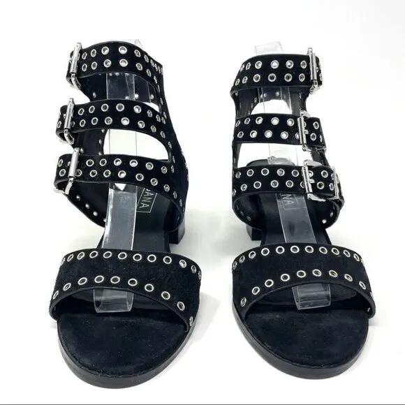 ** Sol Sana Black Sweet Pea Black Studded Suede Block Heeled Sandals Size 39