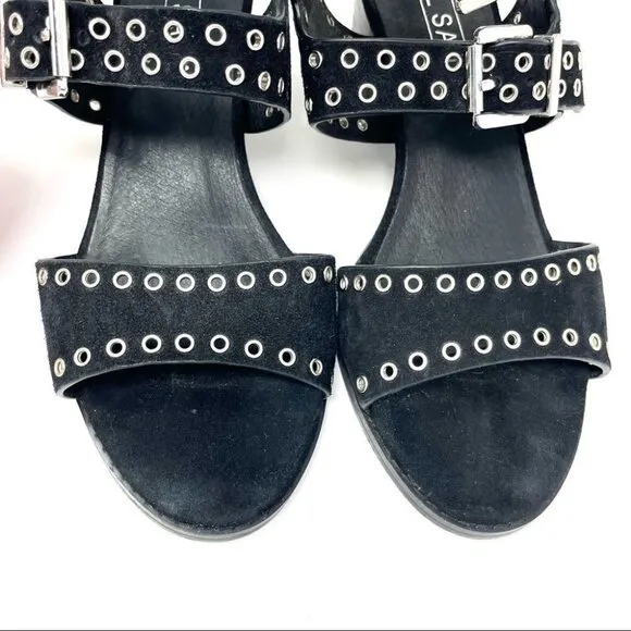 ** Sol Sana Black Sweet Pea Black Studded Suede Block Heeled Sandals Size 39