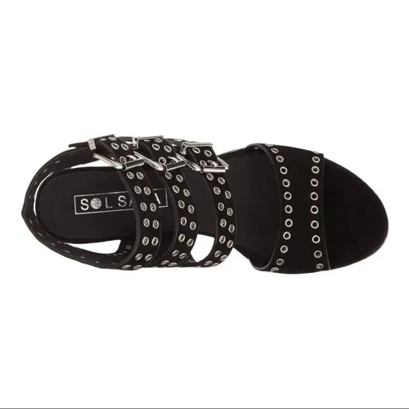 ** Sol Sana Black Sweet Pea Black Studded Suede Block Heeled Sandals Size 39