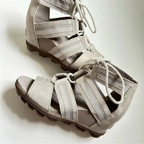 🩷 SOREL WOMEN'S JOANIE II LACE-WEBBING SANDALS HEEL LEATHER SIZE 8.5 TRENDING