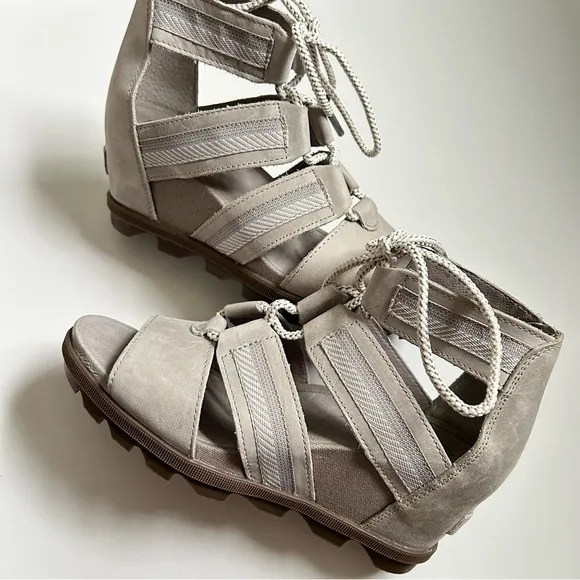 🩷 SOREL WOMEN'S JOANIE II LACE-WEBBING SANDALS HEEL LEATHER SIZE 8.5 TRENDING