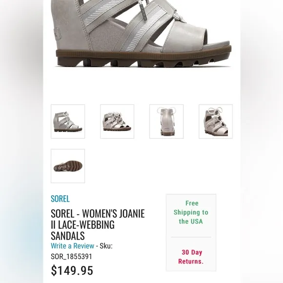🩷 SOREL WOMEN'S JOANIE II LACE-WEBBING SANDALS HEEL LEATHER SIZE 8.5 TRENDING