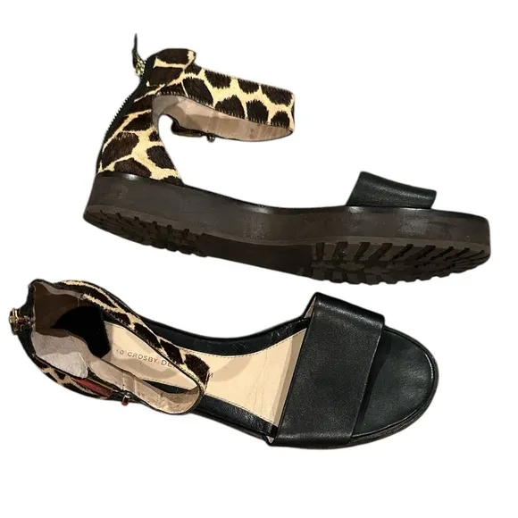 10 Crosby Derek Lam animal print leather ankle strap rear zip sandal shoes 8.5
