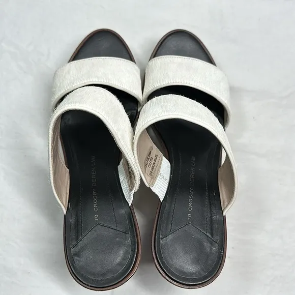 10 Crosby Derek Lam Calf Fur Wooden Heel Sandals, 9