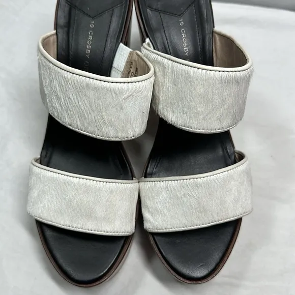 10 Crosby Derek Lam Calf Fur Wooden Heel Sandals, 9