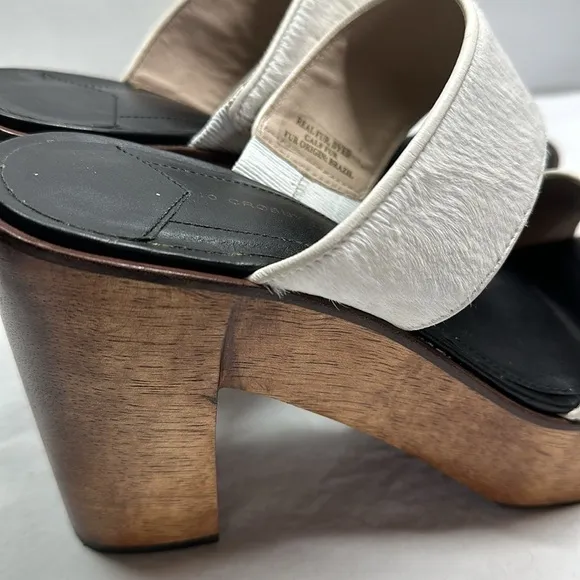 10 Crosby Derek Lam Calf Fur Wooden Heel Sandals, 9