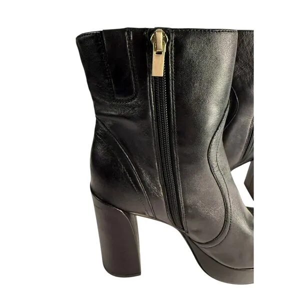 27 Edit Gates Boots 6 Black Mid Calf Ankle Booties‎ Platform Leather Heel NWOB