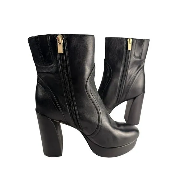 27 Edit Gates Boots 6 Black Mid Calf Ankle Booties‎ Platform Leather Heel NWOB