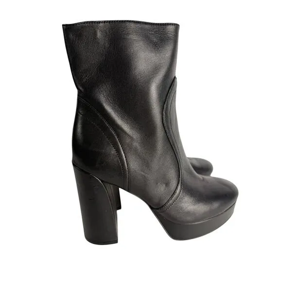 27 Edit Gates Boots 6 Black Mid Calf Ankle Booties‎ Platform Leather Heel NWOB