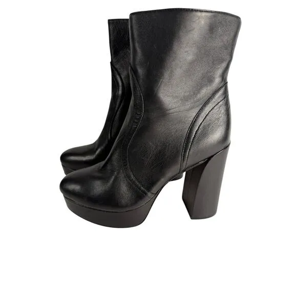 27 Edit Gates Boots 6 Black Mid Calf Ankle Booties‎ Platform Leather Heel NWOB