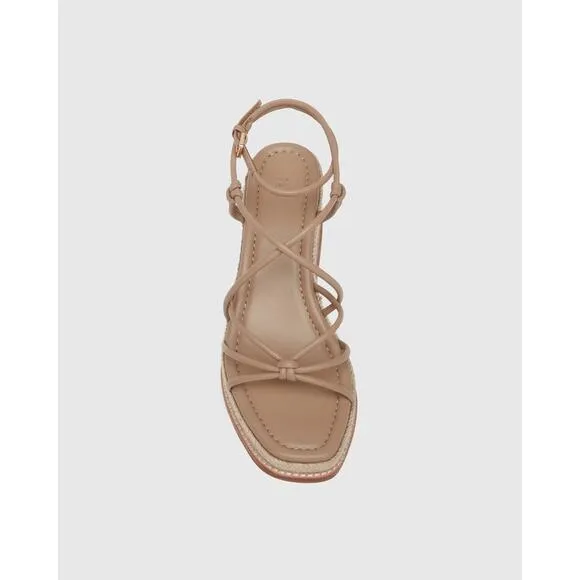$298 New Paige Julia Leather Wedge Sandals - Sand - 8.5