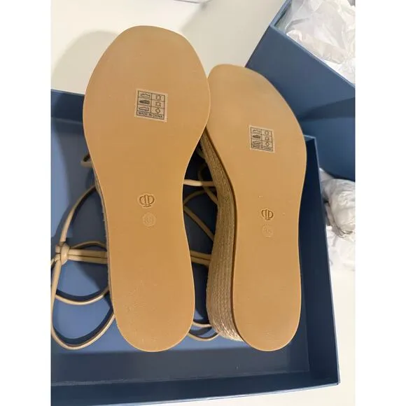 $298 New Paige Julia Leather Wedge Sandals - Sand - 8.5