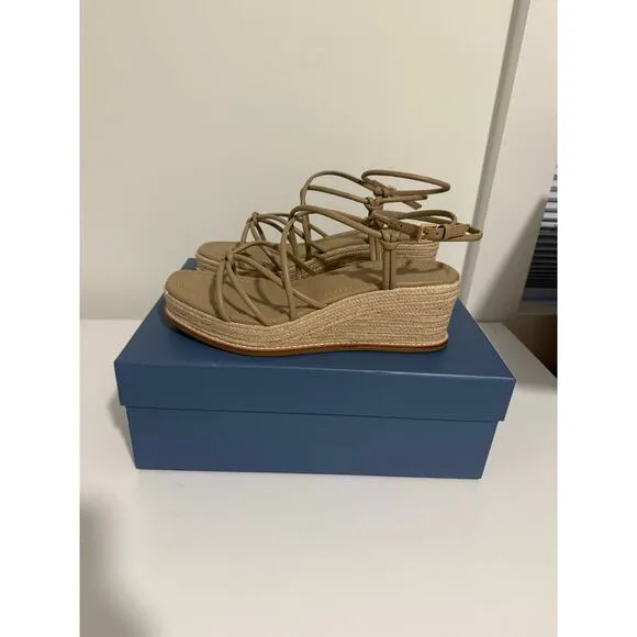 $298 New Paige Julia Leather Wedge Sandals - Sand - 8.5
