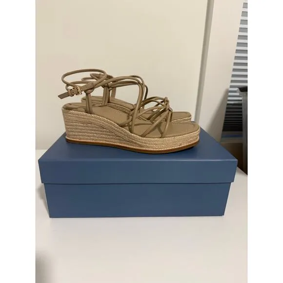 $298 New Paige Julia Leather Wedge Sandals - Sand - 8.5