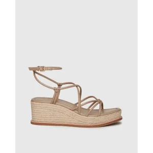 $298 New Paige Julia Leather Wedge Sandals - Sand - 8.5