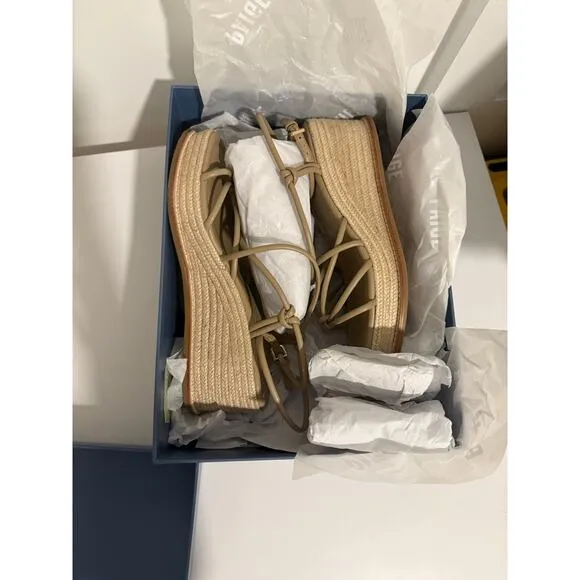 $298 New Paige Julia Leather Wedge Sandals - Sand - 8.5