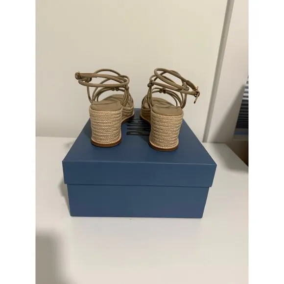 $298 New Paige Julia Leather Wedge Sandals - Sand - 8.5