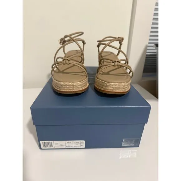 $298 New Paige Julia Leather Wedge Sandals - Sand - 8.5