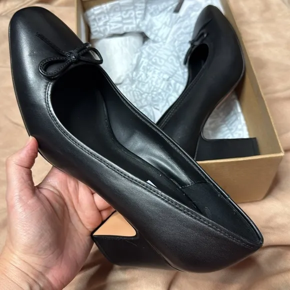 30. Steve Madden Women's Cohen Block-Heel Ballet Pumps - Black Leather Elegant