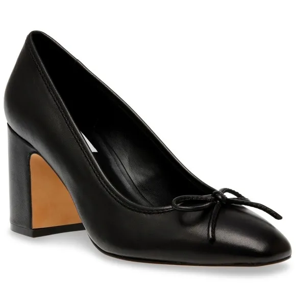 30. Steve Madden Women's Cohen Block-Heel Ballet Pumps - Black Leather Elegant