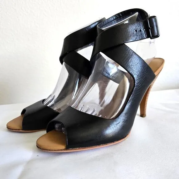 3.1 Phillip Lim Black Leather Ankle Strap Sandals Heels Size 37 US 7