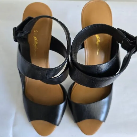 3.1 Phillip Lim Black Leather Ankle Strap Sandals Heels Size 37 US 7