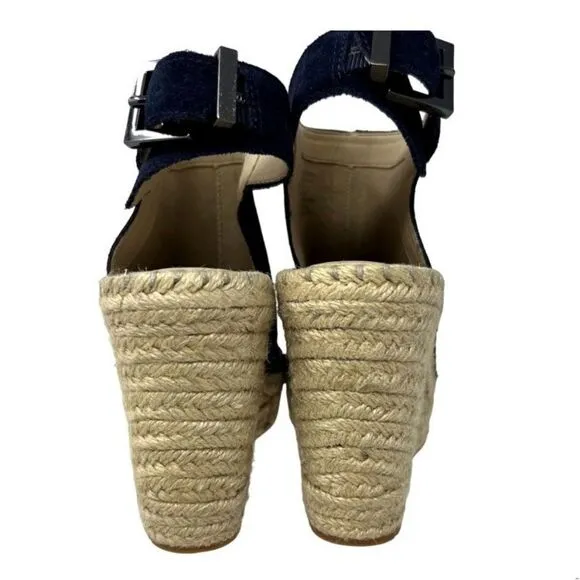 #328 KENNETH COLE Navy Suede Wedge Sandals