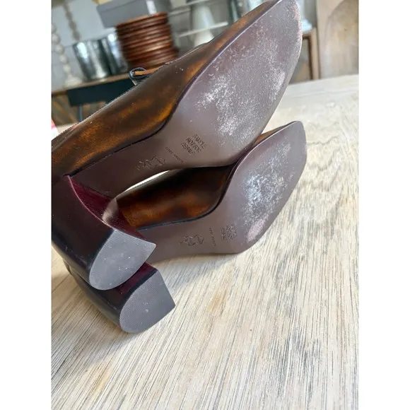 $389*RUNWAY*TORY BURCH Burnished Leather Buckle Loafers Pumps Brown Heels 7M