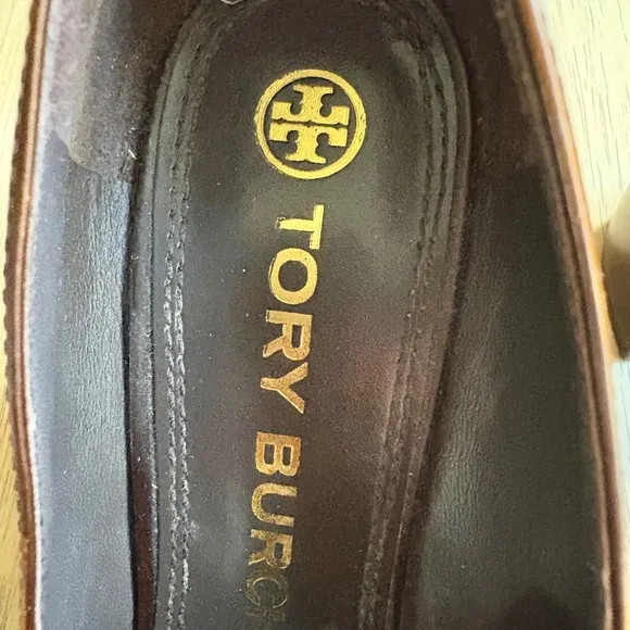 $389*RUNWAY*TORY BURCH Burnished Leather Buckle Loafers Pumps Brown Heels 7M