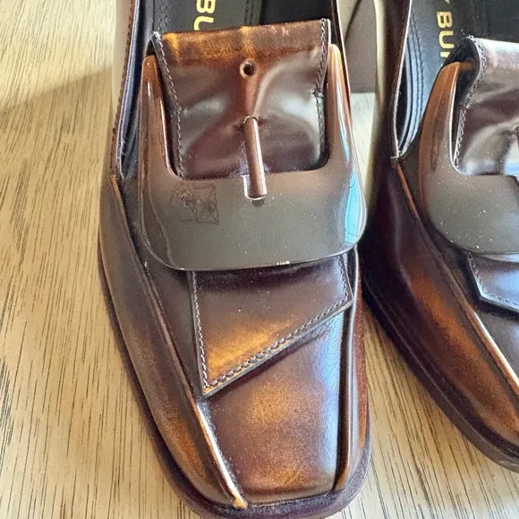 $389*RUNWAY*TORY BURCH Burnished Leather Buckle Loafers Pumps Brown Heels 7M