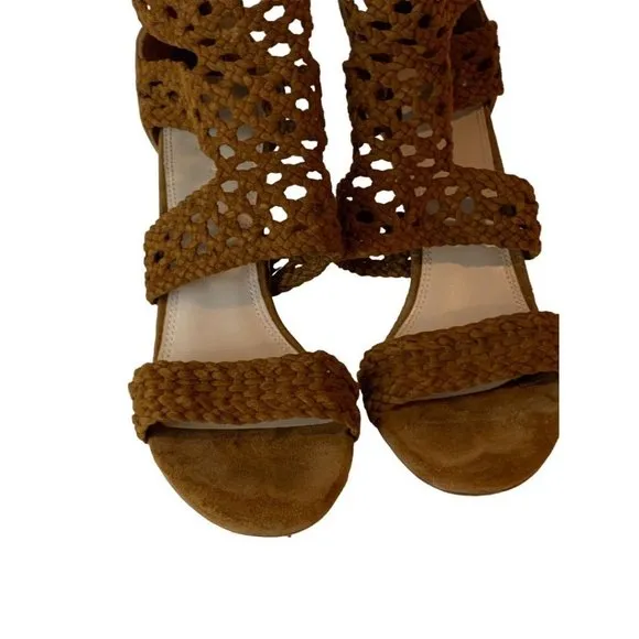 39 Sandro Agate Brique Suede Braid Stiletto Sandals Brown 3.75&quot; Heel
