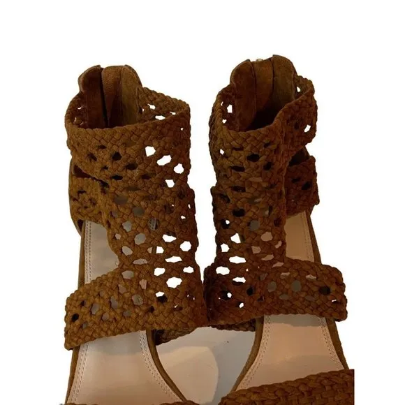 39 Sandro Agate Brique Suede Braid Stiletto Sandals Brown 3.75&quot; Heel