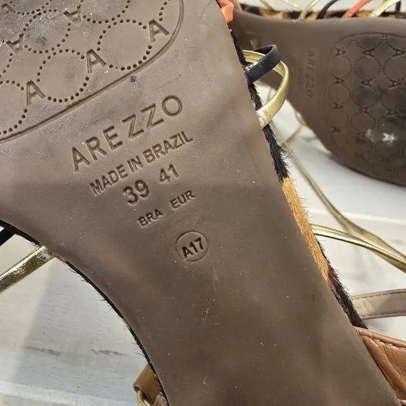 {41} Arezzo Multineutra Animal Fun Block Heel Lace Up Sandal