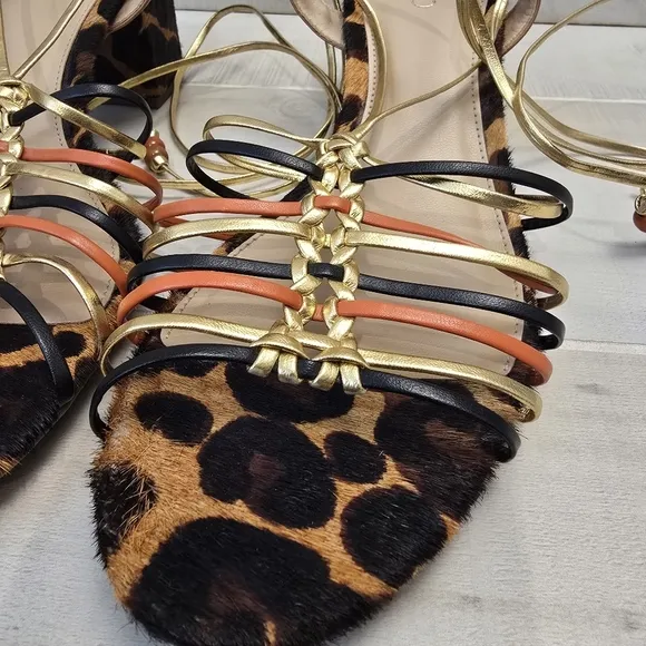 {41} Arezzo Multineutra Animal Fun Block Heel Lace Up Sandal