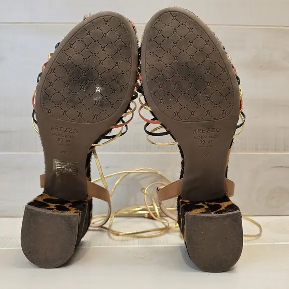 {41} Arezzo Multineutra Animal Fun Block Heel Lace Up Sandal