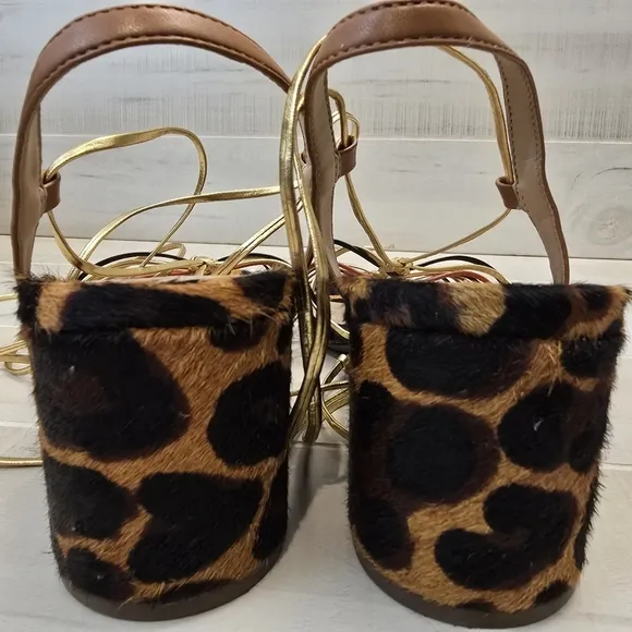 {41} Arezzo Multineutra Animal Fun Block Heel Lace Up Sandal